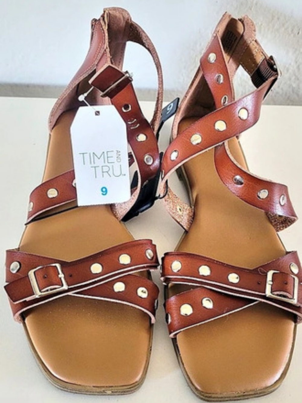 Time and Tru Studded Gladiator Sandals Brown Size 9